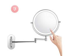 Himimi - Espejo cosmético con iluminación LED y 1 aumento, 7 aumentos, espejo de maquillaje, montaje en pared, espejo cosmético con botón táctil, luz ajustable, giratorio 360° y vertical