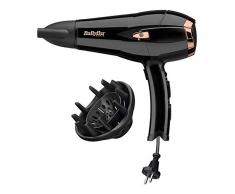 BaByliss D373E Secador de pelo retráctil, iónico, Motor DC 2100W de potencia, 2 velocidades, 3 temperaturas, incluye boquilla y difusor, cable retráctil, negro, peso ligero 535 gramos