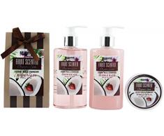 BRUBAKER Cosmetics Set de Baño y Ducha"Leche de Coco y Fresa" - Fragancia de Coco y fresa - Set de regalo de 5 piezas en estuche de regalo