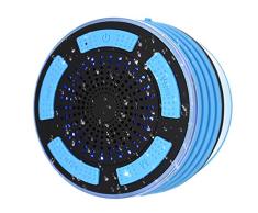 Altavoz Bluetooth Radio de Ducha Altavoz Inalambrico Portátil con LED y Ventosa, súper bajo y Sonido HD, Micrófono Integrado, IPX7 Impermeable Para Playa, Piscina, Cocina y Hogar