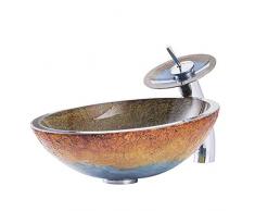 HomeLava Lavabo Sobre Encimera Moderno Vidrio Templado con Grifo de Cascada, Lavabo Redondo