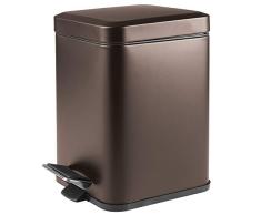 mDesign Papelera de baño Cuadrada de 6 litros – Cubo de Basura con Pedal, tapadera y cubeta de plástico – Elegante contenedor de residuos para cosméticos, baño, Cocina u Oficina – Color Bronce