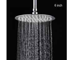 MOOUK Alcachofa de Ducha Cuadrada Redonda DE 8/6 Pulgadas, Ultra Delgada, Cabezal de Ducha Grande, pulverizador Superior de baño de Alta presión, fácil de Limpiar e Instalar, Show, 6 Inch Round