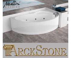 Bañera Baño de hidromasaje Esquina Ángulo Curva asimétrica Novellini Vogue Hydro 150x85 165x85 H55 cm columna dispensador instalación derecha DX Panel frontal Idro Whirlpool mando reposacabezas marco