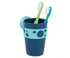 mDesign Porta cepillos de dientes en PVC para fijar con ventosas – Soporte cepillo dientes para colocar en la pared sin perforar – Vaso para cepillos dentales – Color azul