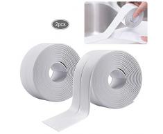 2 Rollos Cinta Baño Selladora, PVC Impermeable a Prueba de Moho Cinta de Sellado, Autoadhesivas Cinta de Sellado para Coche,Bañera,Puerta,Ventana,Fregadero de Cocina (Blanco)