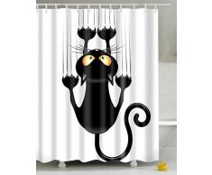 Leashy Cortina de Ducha Impermeable con impresión Divertida de Gatos, a Prueba de Moho, con Ganchos (Gato Negro, 150x180)
