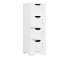 Homfa Cajonera Madera de 4 Cajones Armario Almacenaje Baño Cajonera Auxiliar Blanco 30 x 30 x 82cm