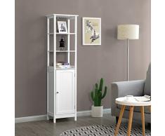 VASAGLE Armario para baño, Mueble Columna de baño, Estantería Multiusos con 3 Compartimentos Abiertos y balda Ajustable, con Estilo rústico, Madera, 40 x 32 x 160 cm, Blanco, BBC63WT