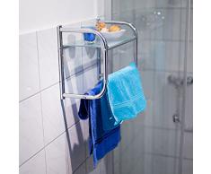 Relaxdays de pared fabricado en acero inoxidable con toallero & Glass-estante de H x B x T: 34 x 45 x 23 cm con diseño de estantería de 2 toallas de mano de barras de & cromado de superficie con superficie de cristal en un estilo