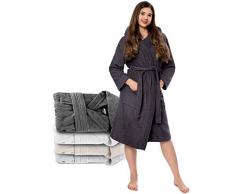 Twinzen Bata Mujer, Albornoz de baño (S, Gris Oscuro) - Oeko Tex, No Producto Químico - Albornoz de Algodón con Capucha, 2 Bolsillos, Cinturón para Mujer - Bata Baño Suave, Absorbente y Cómoda