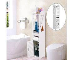 EBTOOLS Armario Baño Blanco Moderno, Mueble Columna de Baño Armario Auxiliar de Baño Vertical Estanterías Estante Almacenamiento para Baño con Puerta de Persiana, 80 x 15.5 x 15cm