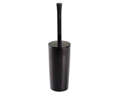mDesign Portaescobilla para baño en plástico – Clásico escobillero con escobilla de váter para el cuarto de baño o el aseo de invitados – Práctica escobilla de baño con soporte de pie – negro
