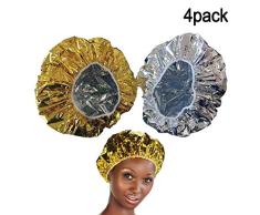 4PCS Salon Papel de aluminio Gorro de pelo Gorro de ducha desechable Nutrición en seco Portátil Ultrafino Impermeable Gorro de baño Baños (Plata + Oro)