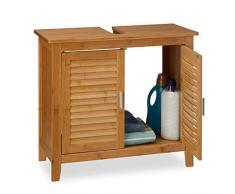 Relaxdays Armario de madera de bambú LAMELL, 60 x 67 x 30 cm de un armario de lavabo robusta y resistente de baño mueble de baño para lavabo o los de lavabo de madera