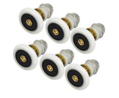 6pcs 25 mm Polea rodamientos, wcic cobre excéntrico rueda puerta de cristal ducha ruedas rodillos corredores para baño ducha puerta Sauna de vapor cabinas, 6-Pack 25mm