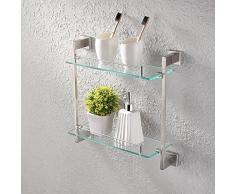 KES Estanterías para Baño SUS 304 Inoxidable Acero Lavabo Doble Vidrio Estante, Cepillado, A2420B-2