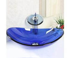 HomeLava Conjunto de Lavabo Lavabos Sobre Encimera con Grifo de Cascada(Azul-Ovalado)