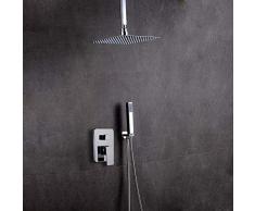 SENDERPICK - Sistema de ducha LED, termostato, cabezal de ducha empotrado, ducha de mano, ducha de lluvia, grifo de ducha cuadrado