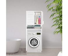 Relaxdays Armario para la Lavadora, Mueble Alto, con Puertas, Bambú, Blanco, 165 x 66 x 26 cm