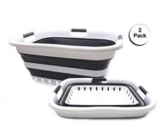 SAMMART, Juego de 2 cestas Plegables de plástico con 3 Asas, contenedor de Almacenamiento Plegable y Organizador – Tina portátil – Cesta de Ahorro de Espacio