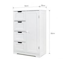 Homfa Armario Mueble Almacenaje Organizador para baño Cocina salón y Dormitorio 4 Cajones y 1 Puerta 56x30x83cm Blanco