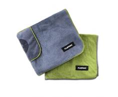 fluf fino® Perros Toalla – Absorbente, lavable y suave (2 unidades, 120 x 70 cm, Gris & Verde) – Microfibra Toalla de secado rápido para perros grandes y pequeñas – Toalla de baño para perros/gatos