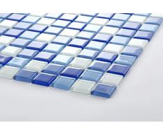 1QM transparente cristal mosaico azulejos Mate en azul y blanco. Revestimiento para paredes. Matte es 30 cm x 30 cm (mt0081 M2)