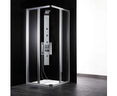 Cabina de ducha angular de 90 x 90 cm, cristal mate con perfil de aluminio blanco (extensible 88-90)