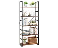 Homfa Estantería de Escalera Estantería Metálica para Baño Salón Dormitorio con 5 Niveles de Madera Vintage y Negro 60x30x158cm