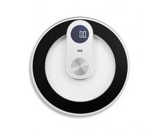 ADE BE1700 Iris Báscula de baño digital. Electrónica con superficie redonda en cristal. Fondo iluminado color azul. Capacidad 180 kg. Dimensiones 33x2,7 cm. Incluye baterias. Color: Negro y gris