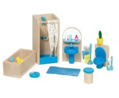Goki 51903 - Muebles de baño para casita de muñecas, 17 piezas