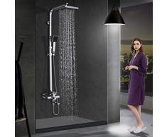 Saeuwtowy Cromo Columna de Ducha Mezclador de Ducha Ducha de Lluvia y Ducha Cuadrada 8 Ducha de Lluvia + Ducha de Mano Columna de Ducha Acero Inoxidable para Baño