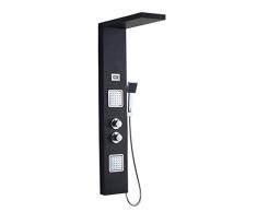 Auralum® Panel De Ducha Con Ducha De Mano Y Termostato Cascada De Acero Inoxidable Con Pantalla LCD Medidor De Temperatura Del Agua 125 * 20 cm Negro Moderno