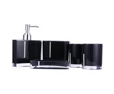 yosoo Juego de 5 pieza Excelentes cuarto de baño (de alta calidad acrílico) baño accesorio Juego de botellas de loción, soporte para cepillo de dientes, vaso de cepillo de dientes, jabonera negro