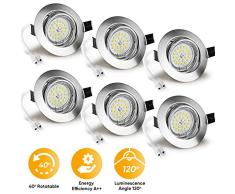 Wowatt 6w Led Foco Empotrable Techo Blanco Frio 6000K Incluye 6W Bombilla Gu10 Equivalente a Halogeno 50W Ojos de Buey 600LM Marco Redondo Esmerilado para salón o dormitorio cocina 6 piezas