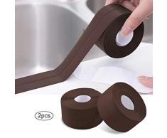 2 Rollos Cinta Baño Selladora, Impermeable PVC Autoadhesivas Cinta de Sellado para Coche,Bañera,Puerta,Ventana,Fregadero de Cocina (Marrón)