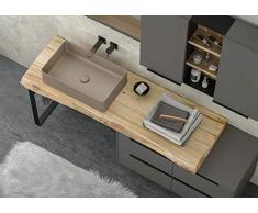 Dafne Italian Design - Mueble de baño Moderno con Lavabo de Suelo – Castaño Natural Pulido – Lacado Gris Humo