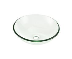 [neu.haus] Lavabo Lujoso en Forma Ronda - (42x42cm) - Lavabos sobre encimera - cristal de seguridad - transparente