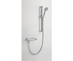Tres Griferia - Kit De Ducha Eco‑Term Termostática · Barra Deslizante Eco (Ø 25 Mm. Long 600 Mm.) · Ducha Móvil Masaje Ø 100 Mm. (5 Posiciones). · Flexo Satin. (09018602)