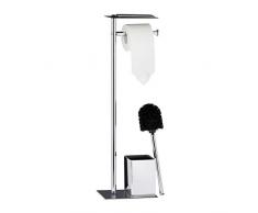 Relaxdays Escobillero Portarrollos de Baño, Hierro Cromado, Plateado-Negro, 66 x 20 x 13 cm