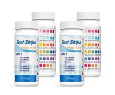 Ehomfy Tiras de Prueba de pH, 6 en 1 Papel de Prueba Multifuncional para Pruebas de pH de Cloro Residual, alcalinidad, dureza, ácido cianúrico, para Piscina, SPA, bañera de hidromasaje (200 Piezas)
