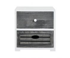 Rebecca Mobili Mesilla de Noche para Dormitorio Shabby, Mueble baño con 2 cajones, Madera de paulonia, Blanco Gris - Medidas 36 x 35 x 24 cm (AxANxF) - Art. RE4600