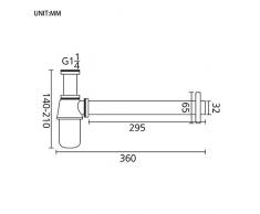 GRIFEMA G102 - COMPLENTO Sifón de botella para lavabos, Sifon de lavabo redondo (1/4''), Latón, Crome