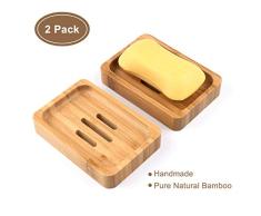 Gurkkst 2 Paquetes Jabonera Jabonera de Madera Natural bambú Bandeja de jabón para Ducha de baño Fregadero para jabón, esponjas y más