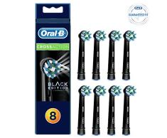 Oral-B CrossAction Black - Cabezales de Recambio, Pack de 8 Recambios para Cepillo Eléctrico Recargable, Cabezal Redondo con Diseño de Inspiración Profesional para Limpiar Diente por Diente, Negro
