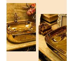 SEEKSUNGM Lavabo, Lavabo Oval De Baño, Lavamanos De Cerámica De Estilo Vintage, Apto para Baño Familiar Hotel Lavabo, Tamaño: 50 * 40 * 15CM (Oro)
