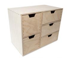Creative Deco Pequeña Cajonera Madera | 5 Cajones | 36 x 20 x 28,5 cm | Mini Armario de Almacenaje | Madera Contrachapada sin Tratar Pintar, Decoupage y Decoración