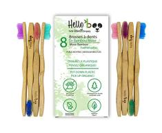 Cepillo de dientes de bambú para adultos y adolescentes |Juego de 8 cepillos biodegradables de cepillo de dientes | Bambú de Moso ecológico ecológico con mangos ergonómicos y cerdas de nailon medianas