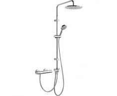 Tres Grifería 190387 - Conjunto ducha ECO‑TERM termostática · Barra deslizable sobre sus soportes de pared. · Ducha fija Ø 250 mm. · Ducha móvil masaje Ø 100 mm. (5 funciones). · Flexo SATIN.